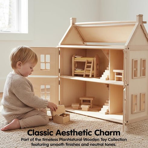 Set PlanToys Wooden Childrens Room Classic for Montessori Small World Play | Creative Role Play and Social Interaction