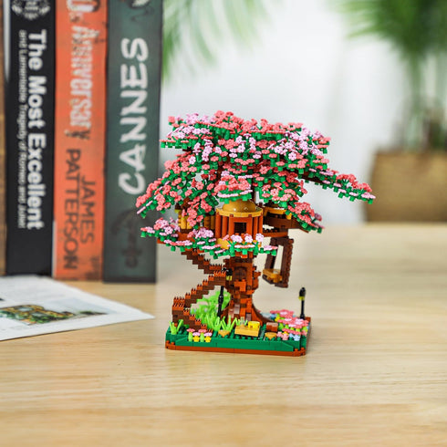 Cherry Blossom Bonsai Tree Mini Micro Building Set, Japanese Sakura Tree House Model for Adults, Creative Gift Toys