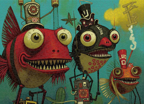 1000 26.6 19.2 Piece Puzzle for Adults, Quirky Piranha-Inspired Artwork with Unique-Shaped Pieces, Matte Texture