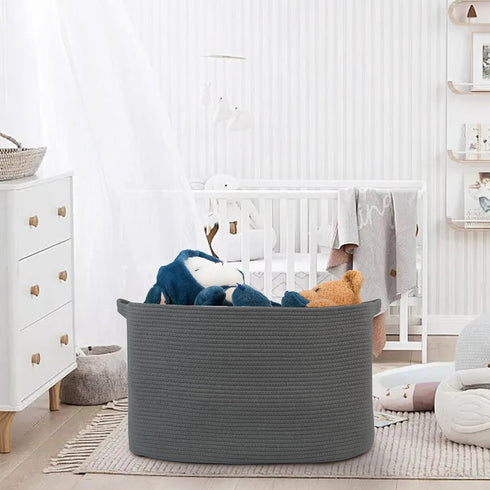 Extra Large Rope Basket, 23.6" x 17" x 12" Wicker Baby Laundry Basket, Kids Toy Storage, Dark Grey