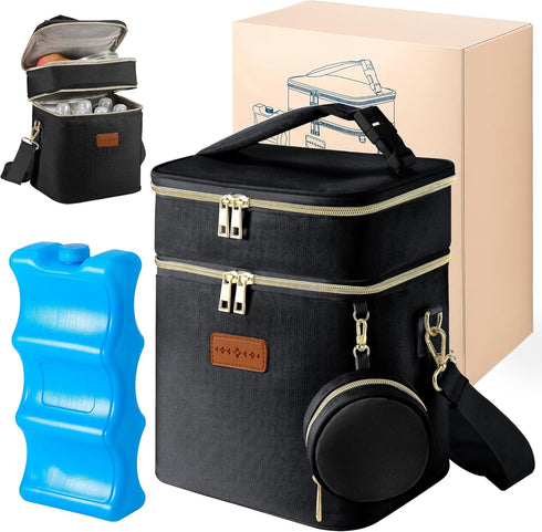 Breastmilk Cooler Bag with Ice Pack & Pacifier Case, Large Double Layer