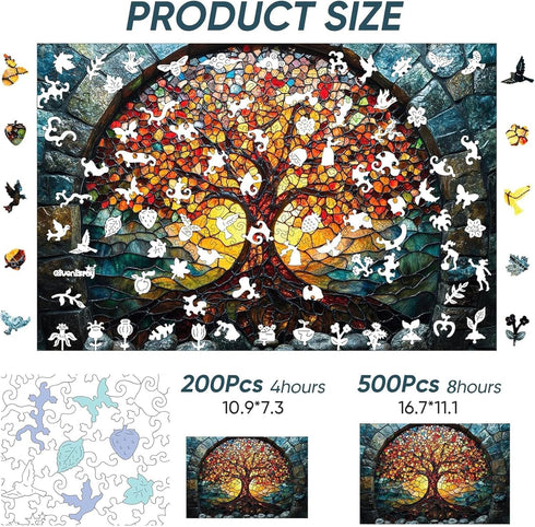 500 16.7x11.1 Qiuenisray Mother's Day Wooden Puzzles for Adults Pieces, Mosaic Tree of Life Jigsaw Puzzles, Beautiful