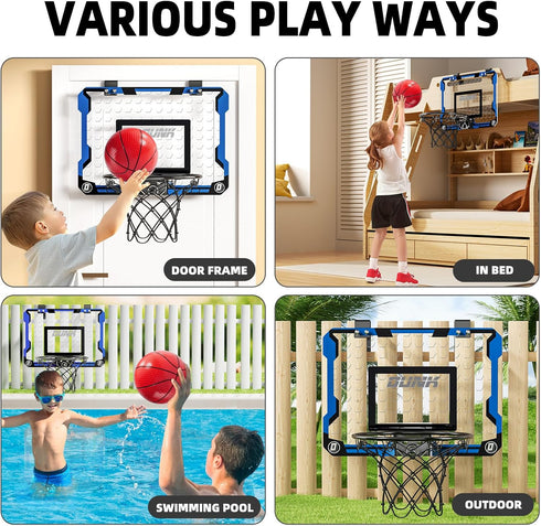 Indoor Basketball Hoop for Kids, Over The Door Mini Hoops with 4 Balls, Sport Toys Gifts for Ages 5-12
