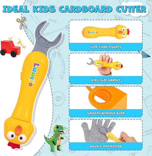 196 5 6 7 8 PCS Cardboard Cutter for Kids, Reusable Safe Cardboard Tools for Kids with Box, Gloves, Screws, Connectors