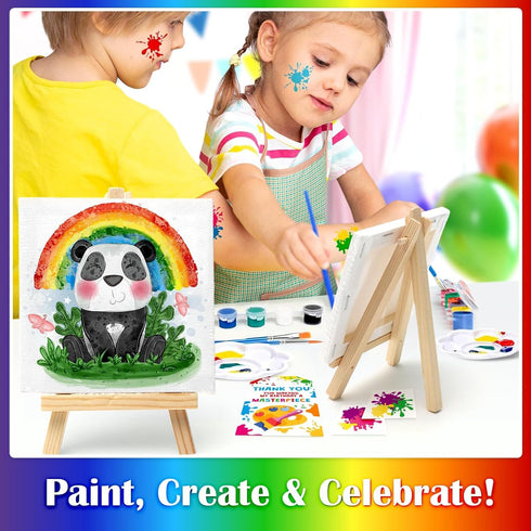 12 Pack BOIKOKY DIY Mini Canvas Painting Party Favor Bags - Includes Easel, Acrylic Paint, Splash Tattoos, Brushes