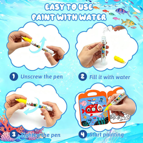 BlivEclat 3 Pack 3-6, Set Reusable Water Painting Books for Toddlers Ages Magic Water Color Paint Books with Pens Water