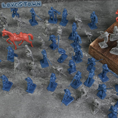 LovesTown 82PCS Civil War Soldier Toys, 40 Blue and 40 Gray Uniform Action Figures with Rideable Horses for Kids