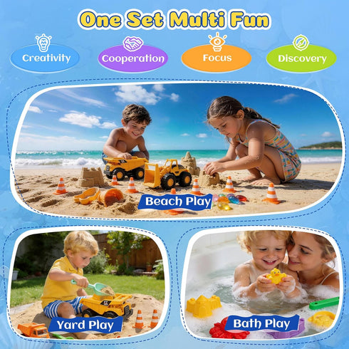 37 3-in-1 2 2 3-10 UBeesize PCS Beach Toys , Construction & Treasure Hunt Sand Toys with Collapsible Buckets, Trucks
