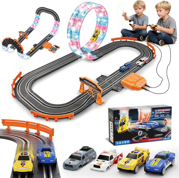 9.86ft 2-in-1 Slot Car Track Sets Toy - with 4 Cars,Battery or