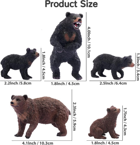 Toymany 6PCS Bear Figurines, Realistic Forest Animals Bear Family Toy Set for Kids
