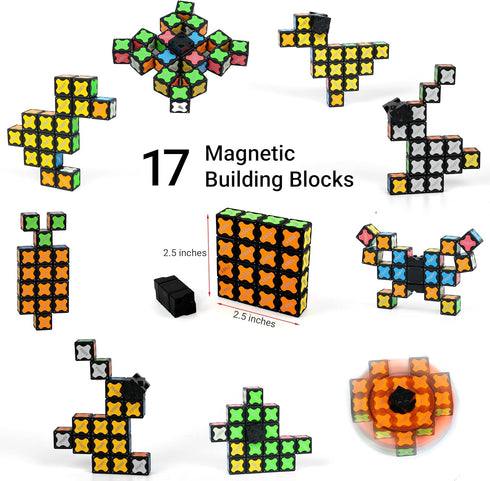 16 3in1 TOSY Magnet Fidget Spinner Glow - Blocks, Toy: Transformable Fidget Spinner, Infinity/Puzzle Cube, Easter