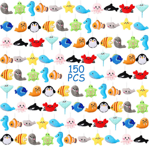 Libima 150 Pcs Mini Stuffed Animals Sea Animal Fruit Plush Keychain Set for