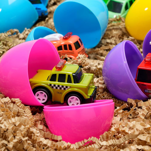 12 JOYIN Pcs Prefilled Easter Eggs with Toys, Plastic Eggs with Cute Pull Back Cars, Easter Basket Stuffers, Party