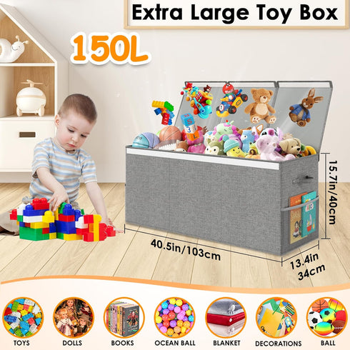 Fineonly (40" x14" x16") Extra Large Toy Box Chest with Lid, Kids Toy Storage Organizer for Boys Girls, Big Toy Bin