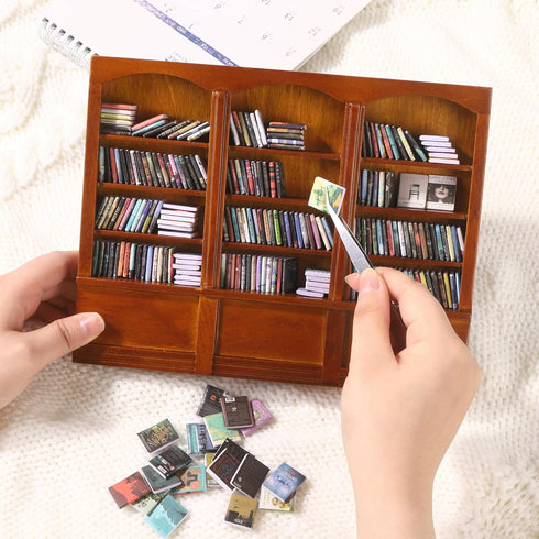 240pcs DIYDEC Mini Bookshelf with Mini Books Sofa Desk Plant Miniature Anxiety Bookshelf Ornament Tiny Small Library