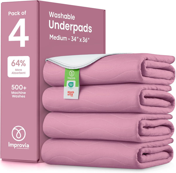 IMPROVIA Washable Underpads, Heavy Absorbency Reusable Incontinence Pads for Kids, Adults, Elderly,