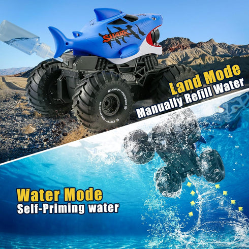 Water,4WD 2.4Ghz 6+ BOBXIN Amphibious Remote Control Shark Monster Truck Squirt All-Terrain Off-Road Waterproof RC Car