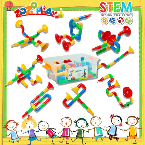 ZOZOPLAY STEM Toys Tube Locks, 72 Piece Educational Building Block Set with Wheels for Boys Girls