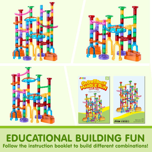 137Pcs 15 JOYIN Glowing Marble Run - Construction Building Blocks Toys with Glow in The Dark Plastic Marbles, STEM Toy