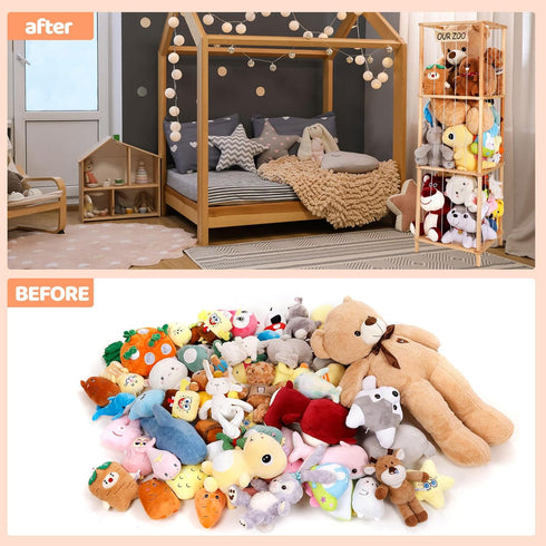 ACEPRUT ACE PRODUCT 52.3"x16.5", ACEPRUT Large Stuffed Animal Storage Natural Pine Wood Stuffed Animal Organizer Holder