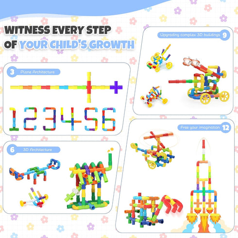 200Pieces 3+ Ggiibro STEM Building Toy for Toddlers Tube Pipe Toy,Educational Preschool Game for Years,Learning