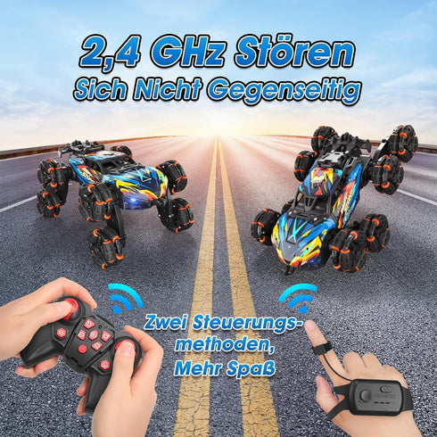 8WD 6-12 ADUSRIZ Gesture Sensing Road Stunt Car, Remote Control Cars with LED Light, Music and Spray, Drift RC Car Toys