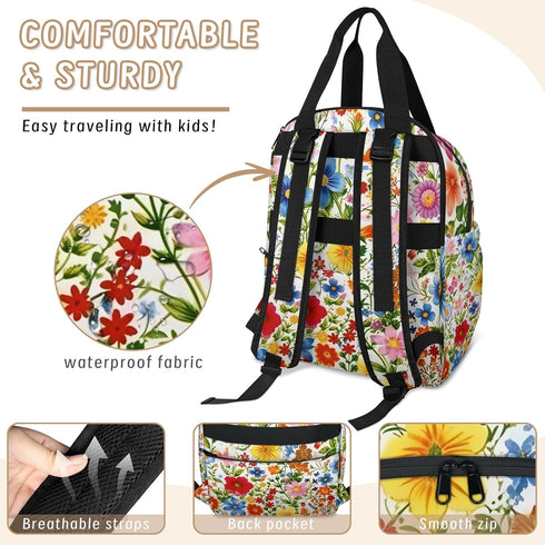Eativisa Backpack-Multi-functional Colorful floral patterns Diaper Bag mother and baby bag Thermal compartment USB