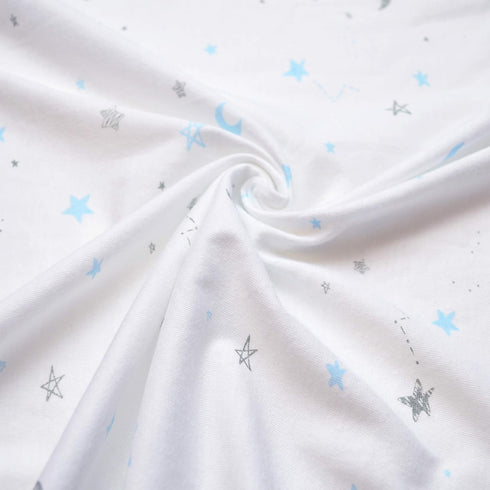TL Care Fitted Crib Sheet 28" x 52", Soft Breathable 100% Cotton Jersey, Blue Stars and Moon, Fits Crib & Toddler Bed