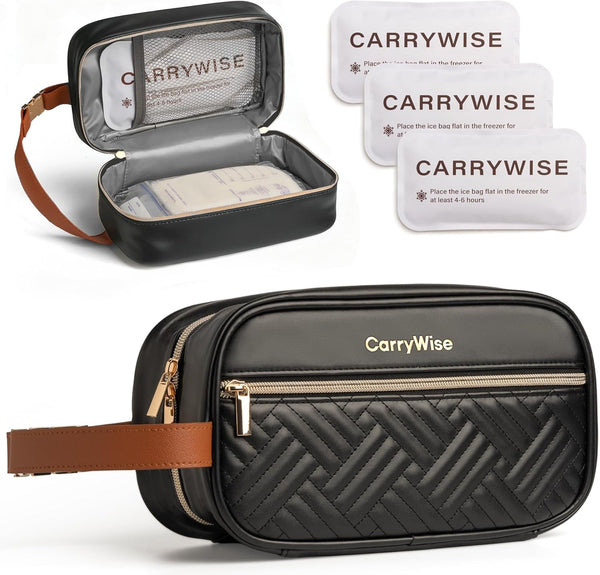 CarryWise Black Breast Milk Cooler Bag Large Capacity, Keeps Milk Cold 8+ Hours,