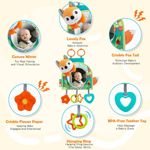0-6-12-18 Lynncare Car Seat Toy, Baby Car Mirror Toy for Rear Facing, Travel Baby Activity Center with Hanging Engaging