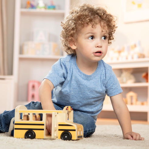 Melissa & Doug School Bus Wooden Toy Set With 7 Figures, Classic Pretend Play Toys For Kids.