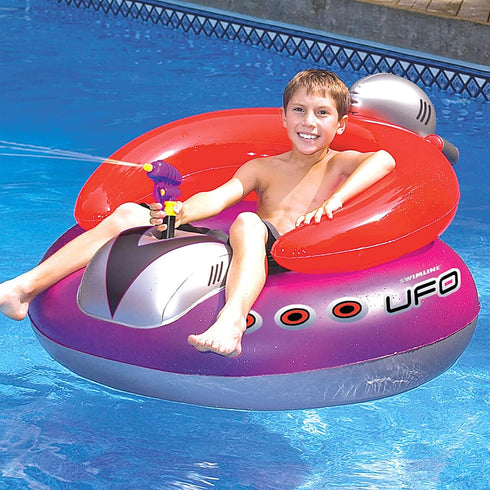 SWIMLINE ORIGINAL Inflatable UFO Spaceship Pool Float Ride On With Fun Constant Flow Laser Ray Gun Water Squirter