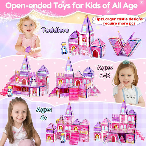 3-5 4-8 3 4 5 6 7 8 9+ Tsomtto Magnetic Tiles for Girls - Princess Magnetic Blocks Building Toys for Kids Ages Toddler