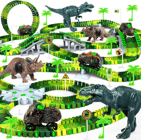 Dinosaur Toys for Kids 3-5, Glow in The Dark Flexible Train Track