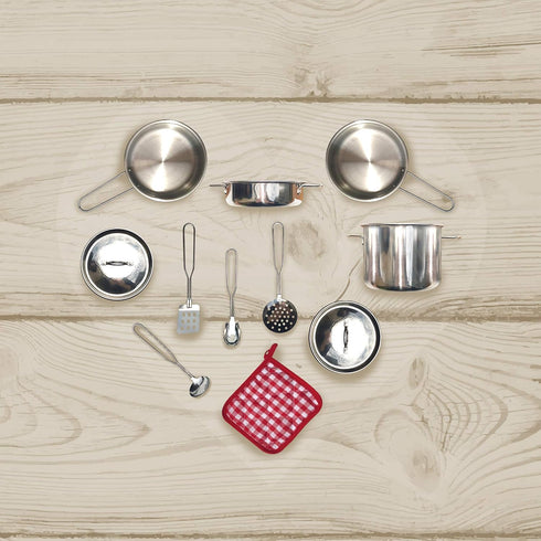 Set 11 Teamson Kids - Little Chef Frankfurt Kitchen Pretend Play Stainless Steel Cooking Utensils Accessories Toys