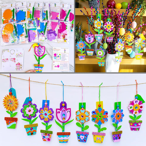 24 Sets Summer Winlyn Potted Flower Craft Kits DIY Potted Flower Ornaments Decorations Tulip Sunflower Foam Stickers