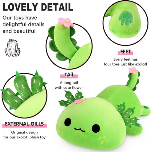 Onsoyours Cute Axolotl Plush, 13" Soft Stuffed Animal Salamander Pillow - Kawaii Plushie Toy for Kids (Axolotl Cactus)