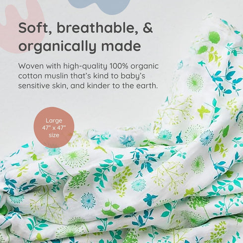 2 Pack 100% 47x47 Inches, Margaux & May Organic Muslin Swaddle Blankets - Organic, Large Breathable Baby Blankets, Pink