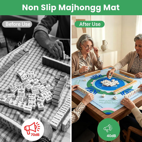 32.2 Inch Mahjong Mat with Rules, Square Neoprene Mahjong Mats for Table, Quiet Noise Reduction Mah Jong Mat, Rubber