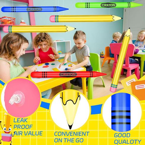 Demonwer 6 Set Pcs Giant Inflatable Crayon Pencil Large Blow Up Pencil Multicolor Crayon Balloon Prop Kit for Back