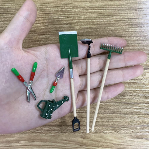 Tegg 6PCS Miniature Dollhouse Garden Tools Mini Doll House Working Accessories