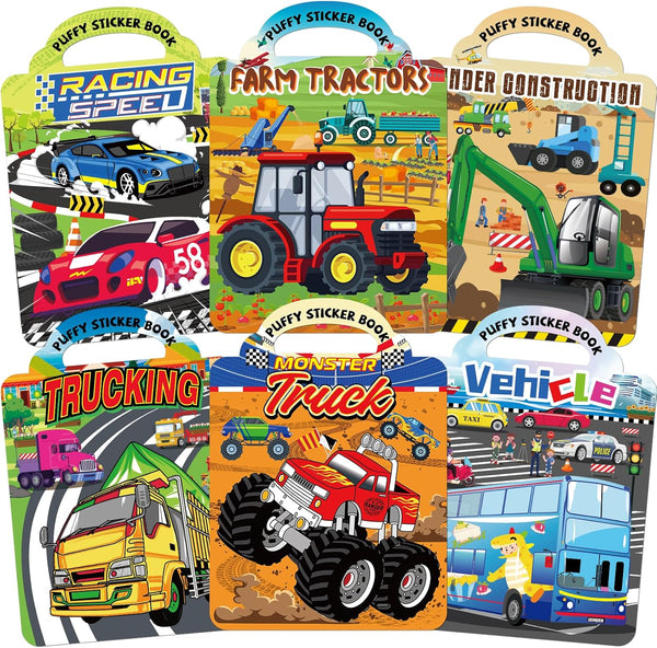 Elfew 6 Pack Car Sticker Books for Toddlers 2-4, Reusable 3D Puffy