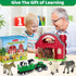 1 2 3 4 5 Playset Farm Animals Toys for Year old Toddlers Girls Boys, Big Red Barn Farm with Figures Animals