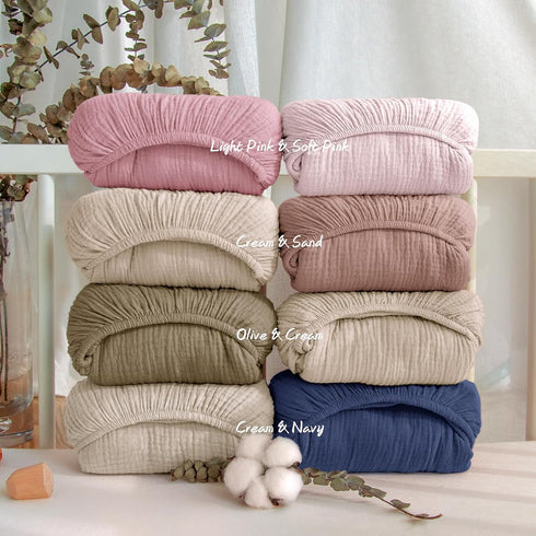 2Pack lulumoon Mini Crib Sheets Muslin: Soft Cotton Fitted Mini Crib Mattress Sheets for Boys and Girls