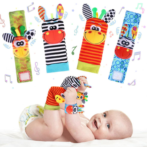 Wrist Rattle Foot Finder Socks Set - Newborn Soft Sensory Toys, Baby Rattles for 0-3 6-12 Months