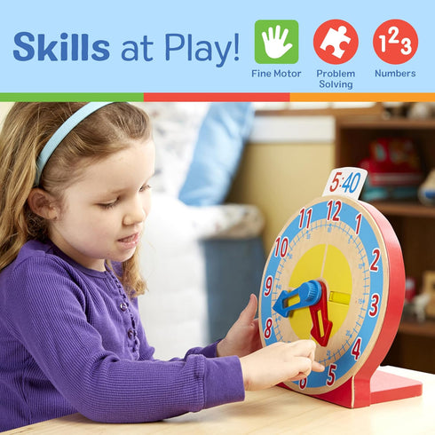Melissa & Doug Turn & Tell Wooden Clock - Educational Toy with 12+ Reversible Time Cards