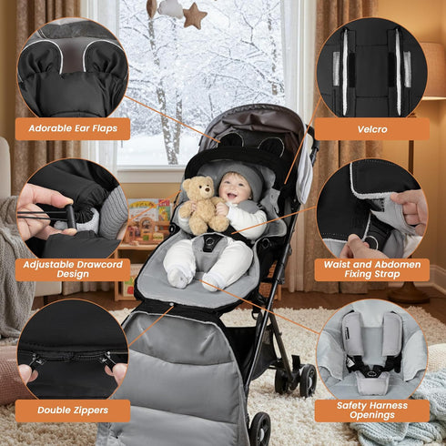 Bemece Warm Bunting Bag, Universal Winter Stroller Cover with Zip, Windproof Stroller footmuff for Baby Buggies