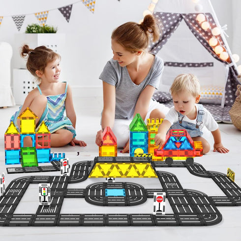 Magnetic Tiles Road Set, Magnet Tiles for Kids Ages 3-8, Montessori Educational STEM Creativity Toys for Toddlers