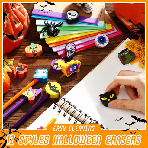 Halloween Large Erasers - Trick or Treat Party Favors Decorative Pumpkin Ghost Spider Erasers Bulk (36 Pcs)