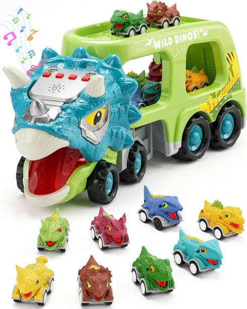 Cozycharm 9 in 1 Dinosaur Toys for Boys, Dinosaur Transport Truck with 8